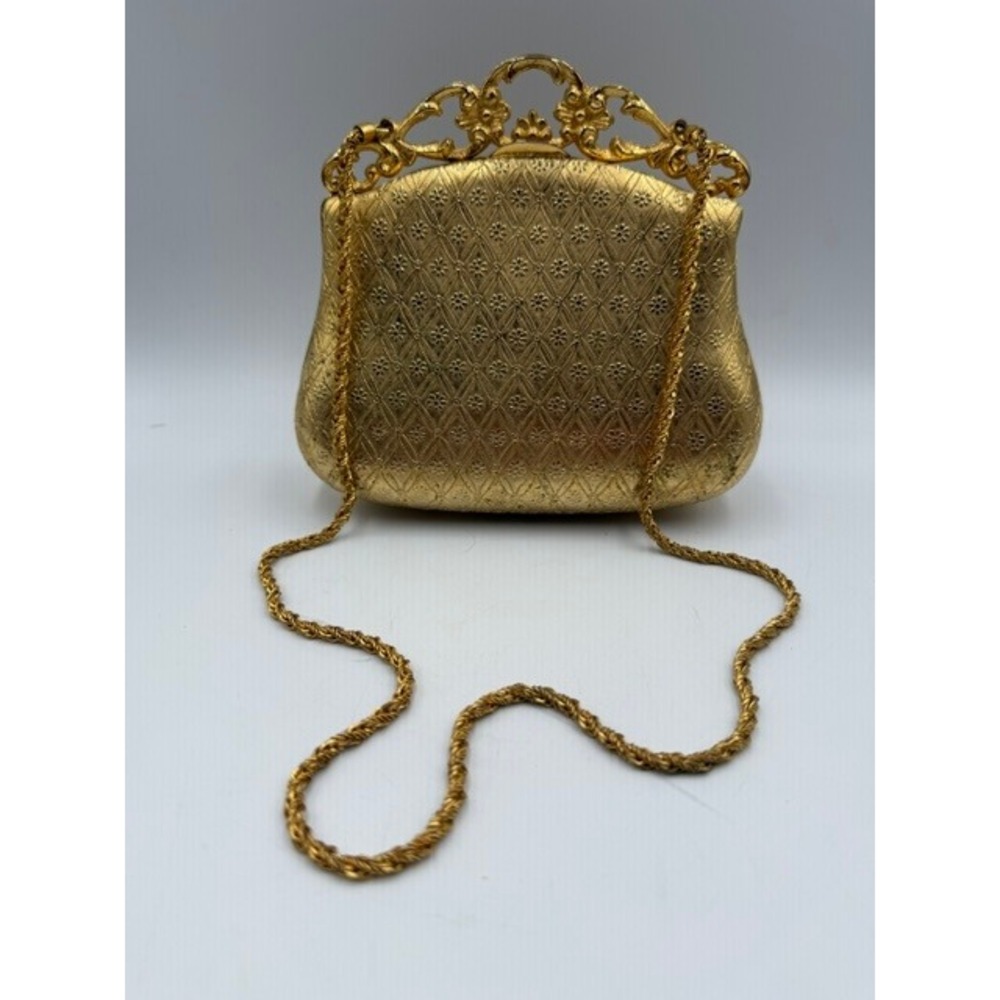 Walborg Vintage Gold Embossed Floral Evening Bag Made in‎ Italy Ornate Frame